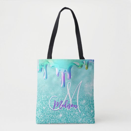 Tote Bag Chic mint ombre parties scintillant unicorn goutte (Devant)