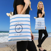 Tote Bag Chic Monogramme Bleu et Blanc Strited Beach Life
