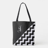 Tote Bag Chic Monogramme noir blanc Motif Zigzag géométriqu (Dos)