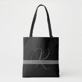 Tote Bag Chic Monogramme Nom initial Charcoal Grey Black (Devant)