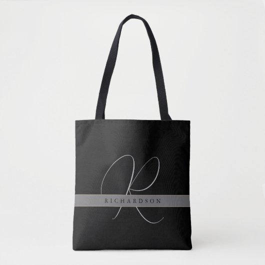 Tote Bag Chic Monogramme Nom initial Charcoal Grey Black (Devant)