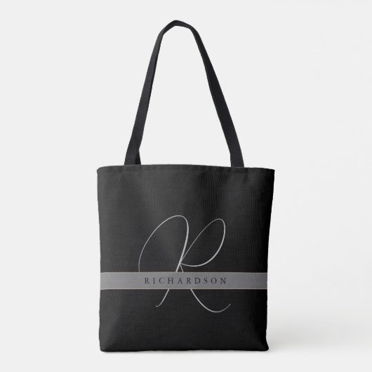 Tote Bag Chic Monogramme Nom initial Charcoal Grey Black (Dos)