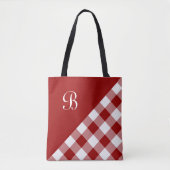 Tote Bag Chic Monogramme Rouge Blanc Buffalo Check Géométri (Devant)