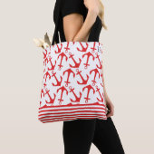 Tote Bag Chic motif d'ancre rouge côtier avec monogramme (De près)