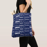 Tote Bag Chic Navy Blue Personalized Name Collage<br><div class="desc">Modern navy blue name collage allover tote bag decorated in nine different fonts customized with your name. Chic custom gift with cool typography in cursive text.</div>