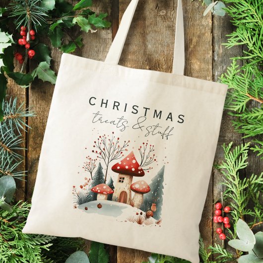 Tote Bag Chic Noël hiver Bois Champignons