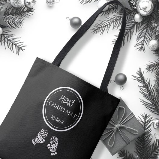 Tote Bag Chic Noël noir et blanc Personnalisé