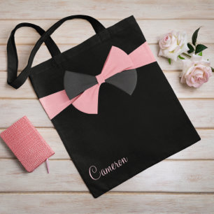 Tote Bag Chic noir féminin simple avec ruban rose noir