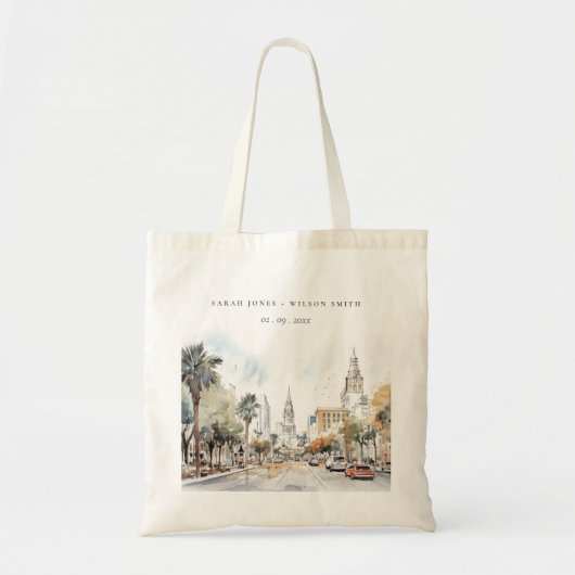 Tote Bag Chic Orlando Floride Skyline Mariage d'aquarelle (Devant)
