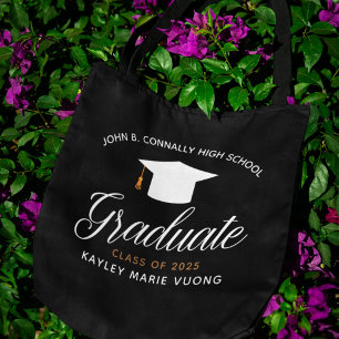 Tote Bag Chic Personnalisé Graduate Class of 2025 Noir