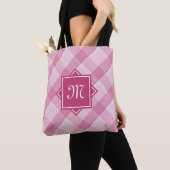 Tote Bag Chic Pink Plaid Avec Monogramme Diagonal Moderne (De près)