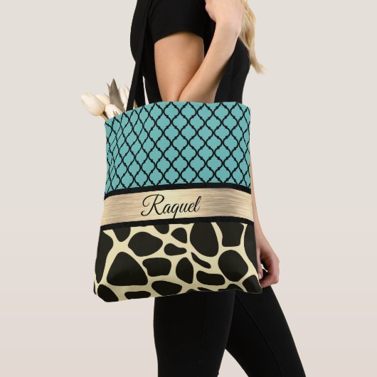 Tote Bag Chic Quatrefoil Giraffe Impression personnalisée (De près)