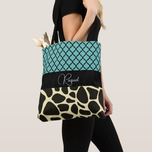 Tote Bag Chic Quatrefoil Giraffe Impression personnalisée (De près)