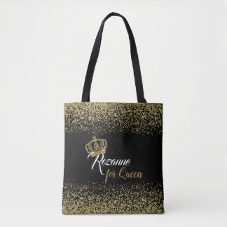 Tote Bag Chic Queen Name Crown Gold Parties scintillant
