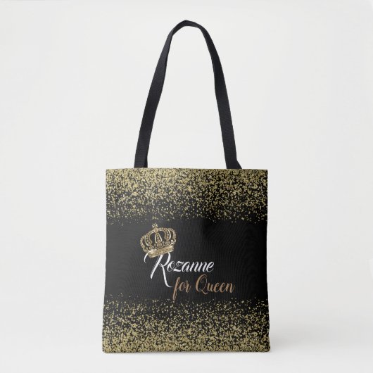 Tote Bag Chic Queen Name Crown Gold Parties scintillant (Devant)