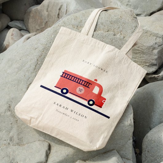Tote Bag Chic Red Navy Baby shower de moteur de camion-feu
