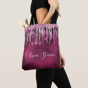 Tote Bag Chic rose chaud noir gouttes parties scintillant m