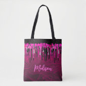 Tote Bag Chic rose chaud parties scintillant noire gouttes (Devant)