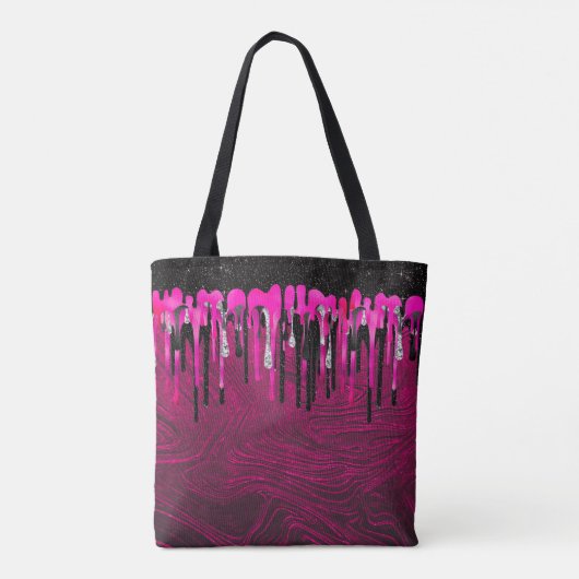 Tote Bag Chic rose chaud parties scintillant noire gouttes  (Dos)