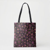 Tote Bag Chic rose Fleur noire Motif à la main (Devant)