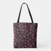 Tote Bag Chic rose Fleur noire Motif à la main (Dos)