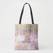 Tote Bag Chic rose or parties scintillant gouttes monogramm (Devant)