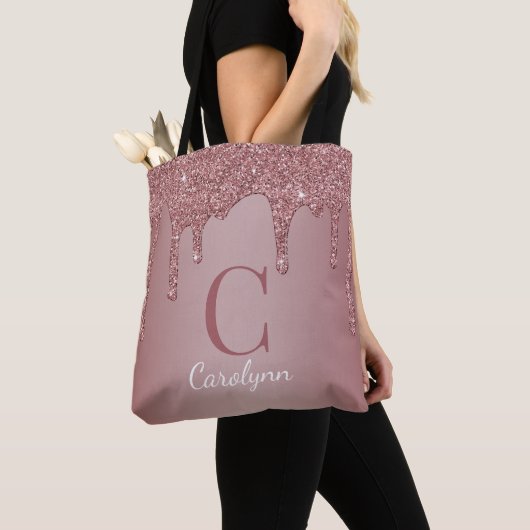 Tote Bag Chic Rose Parties scintillant or Monogramme (De près)