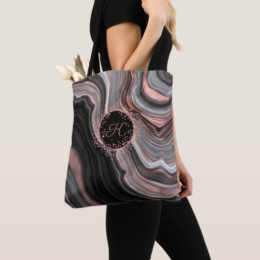 Tote Bag Chic Rose Parties scintillant or noir marbre Monog (De près)