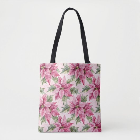 Tote Bag Chic rose Poinsettia Fleurs Noël (Devant)