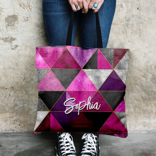 Tote Bag Chic rose violet gris géométrique