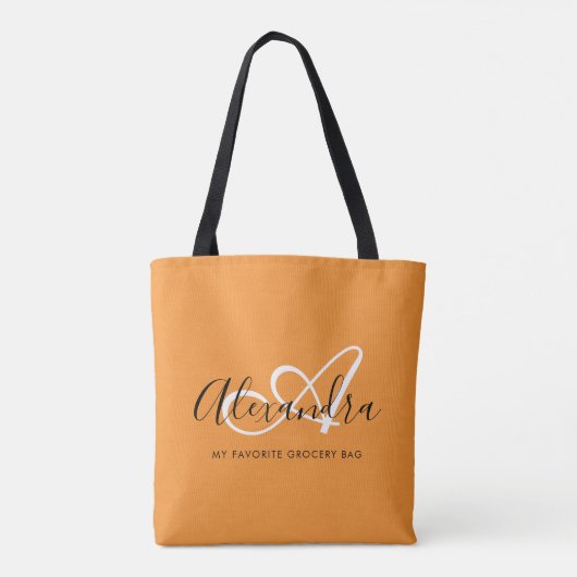 Tote Bag Chic Saffron Orange Blanc Élégant Script Monogramm (Dos)