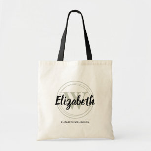 Tote Bag Chic Sage Green Monogramme Nom initial du script