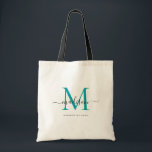 Tote Bag Chic sarcelle vert noir Monogramme Initial Script<br><div class="desc">Sac fourre-tout moderne tendance élégant sarcelle vert noir Monogramme Initial Script Nom</div>