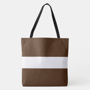 Tote Bag Chic Sportif Larges Rayures Marron Chocolat Blanc