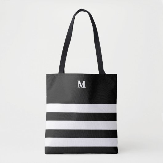 Tote Bag Chic Stripes noir blanc Monogramme (Devant)