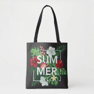 Tote Bag Chic Tropical Blanc et Rouge Hibiscus Été