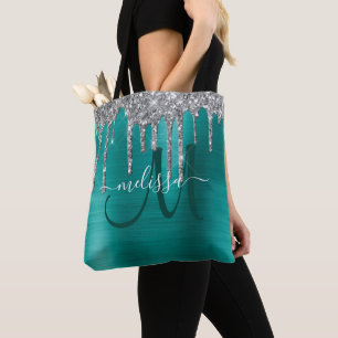 Tote Bag Chic Turquoise brossé métal brossé Parties scin