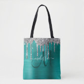 Tote Bag Chic Turquoise brossé métal brossé Parties scintil (Devant)