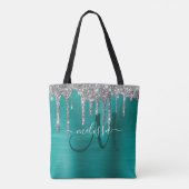 Tote Bag Chic Turquoise brossé métal brossé Parties scintil (Dos)
