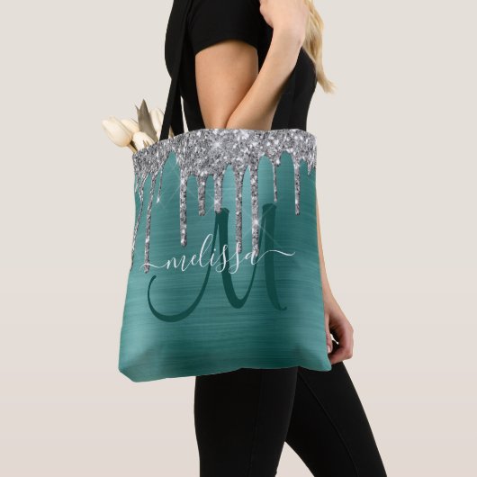 Tote Bag Chic Turquoise brossé métal brossé Parties scintil (De près)