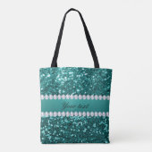 Tote Bag Chic Turquoise Faux Parties scintillant et diamant (Dos)