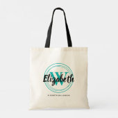 Tote Bag Chic Turquoise Monogramme Initiale Écriture Nom (Dos)