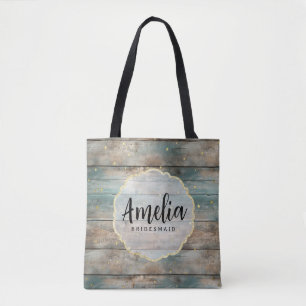 Tote Bag Chic Usé Bois Pastel Nom Demoiselle d'Honneur
