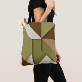 Tote Bag Chic vert abstrait beige brun (De près)