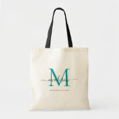 Tote Bag Chic Vert Sarcelle Noir Monogramme Initiale Script (Devant)