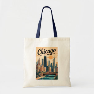 Tote Bag Chicago Illinois Horizon Voyage Art Rétro