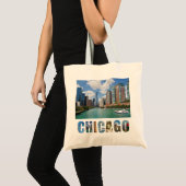 Tote Bag Chicago Illinois River City Skyline (Devant (produit))