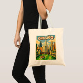Tote Bag Chicago River Saint Patricks day postcard (Devant (produit))