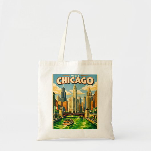Tote Bag Chicago River Saint Patricks day postcard (Devant)