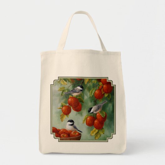 Tote Bag Chickadee Birds Apple Harvest (Devant)